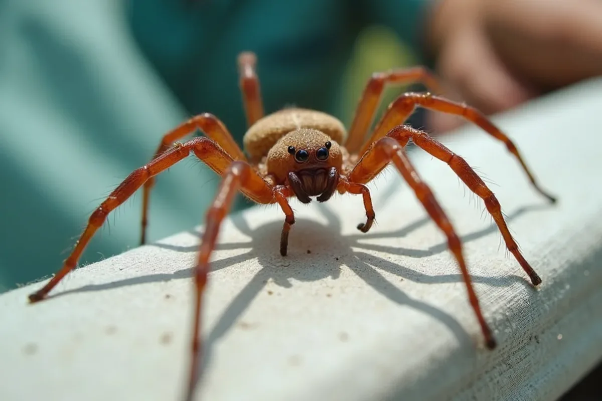 Brown recluse spider showing violin-shaped mark and six eyes in three pairs
