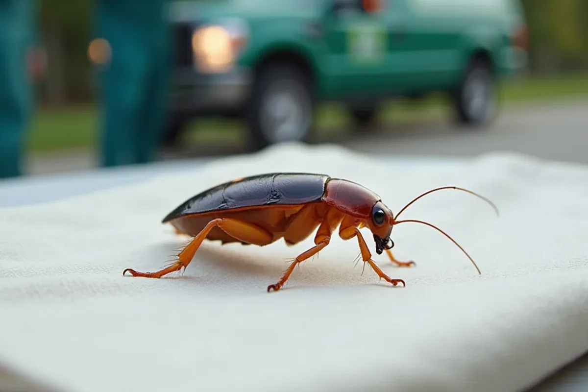 Adult German cockroach showing two dark stripes behind the head