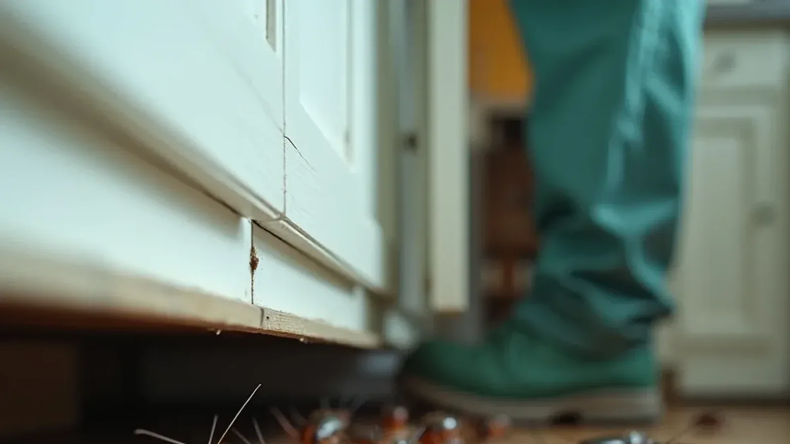 German cockroaches clustered on the underside of a kitchen cabinet in a southern Indiana home