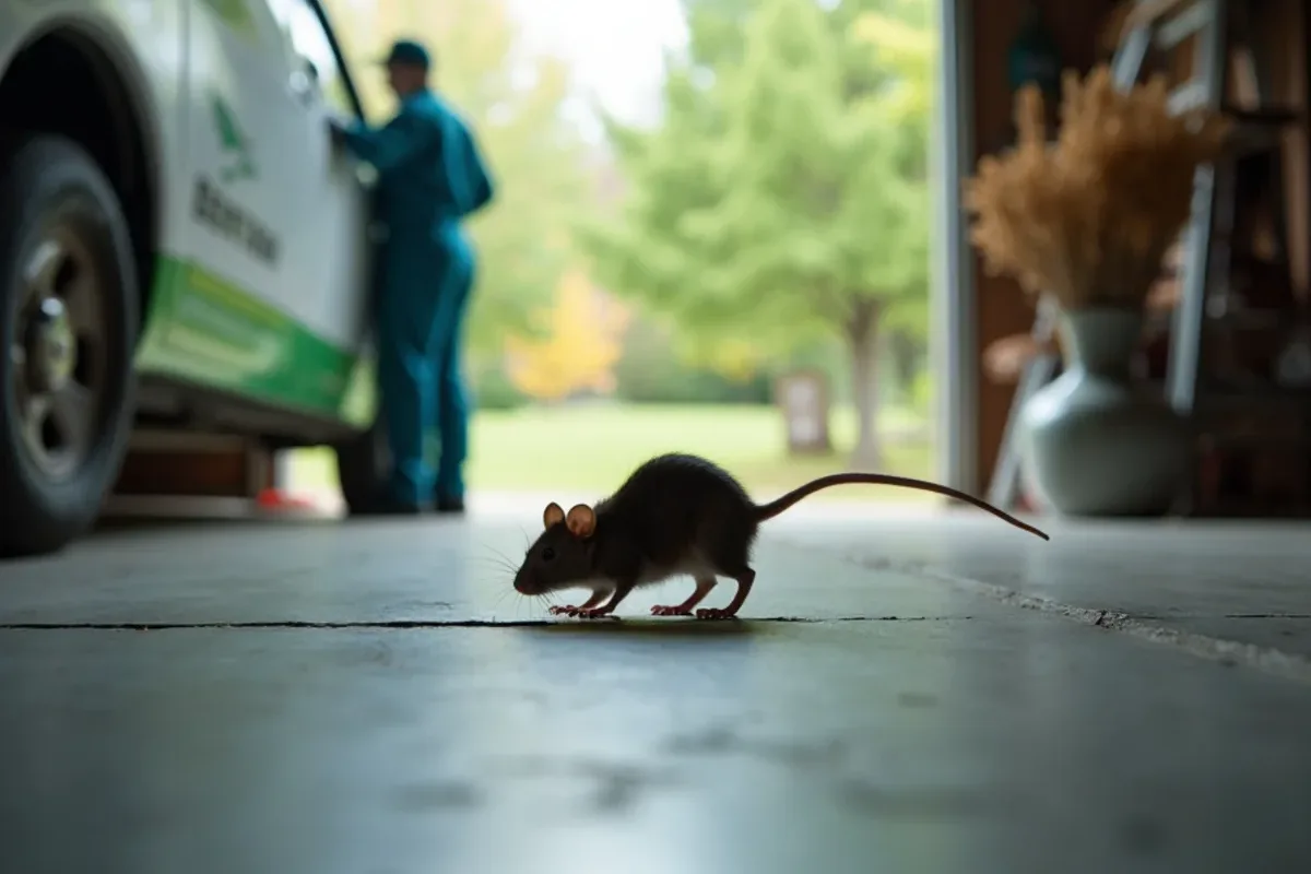 Light visible under a worn garage door seal where mice can enter