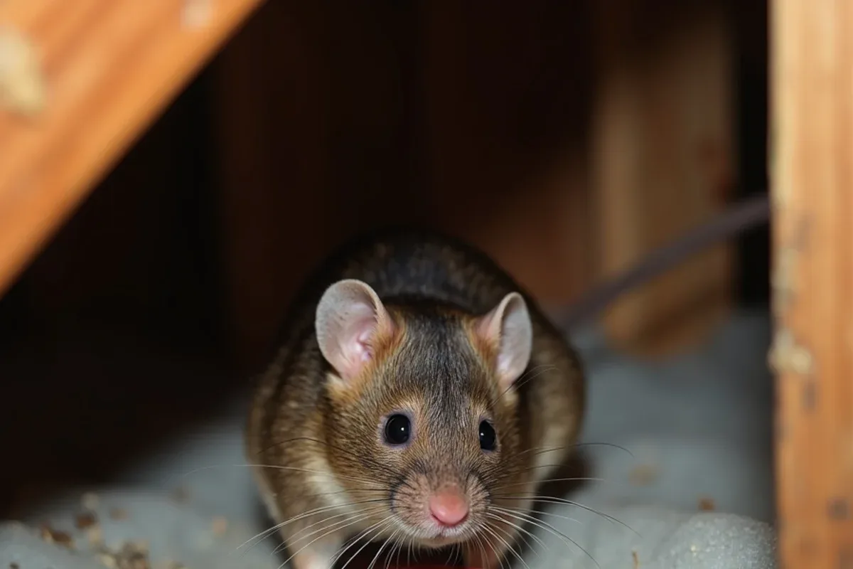 Electrical wiring in an attic with rodent gnaw marks on the insulation
