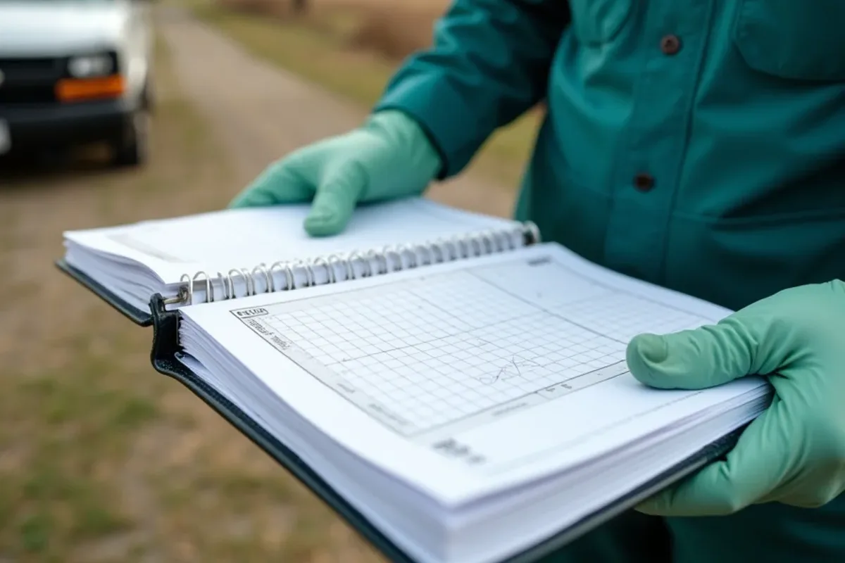 Pest control service log and binder kept on site for a restaurant inspection