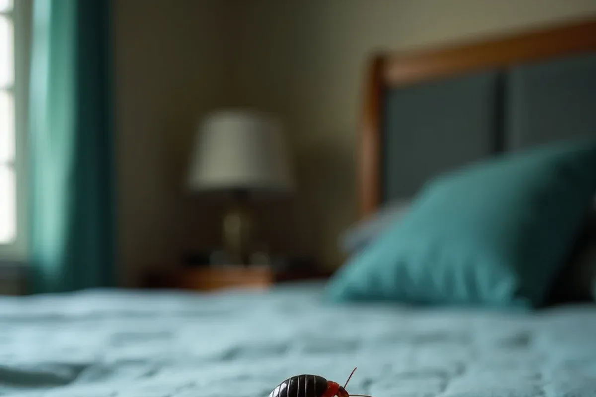 Homeowner finding bed bugs on a bedroom mattress at night in North Vernon, IN