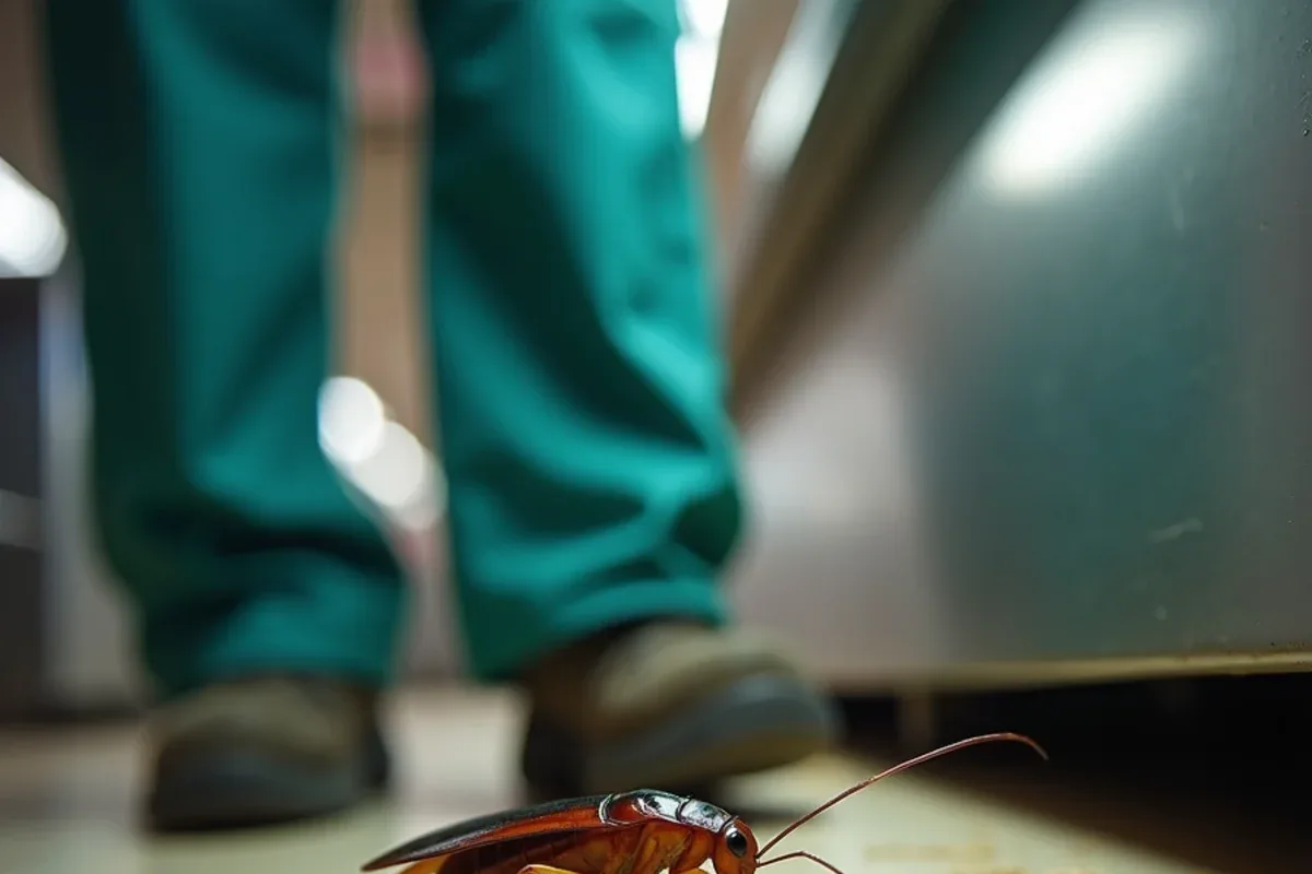 Cockroach monitoring and baiting under a restaurant kitchen counter near Seymour, IN