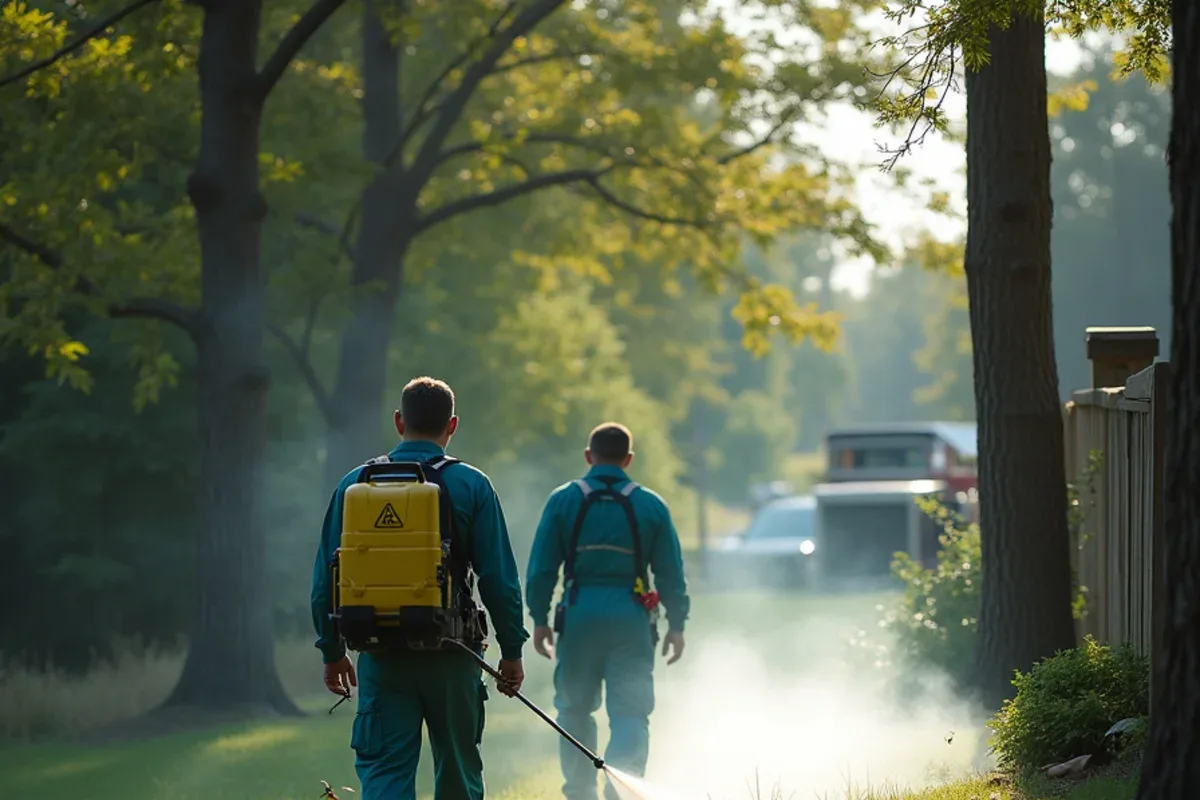 Mosquito and tick yard treatment along a wooded property line near Hayden, IN
