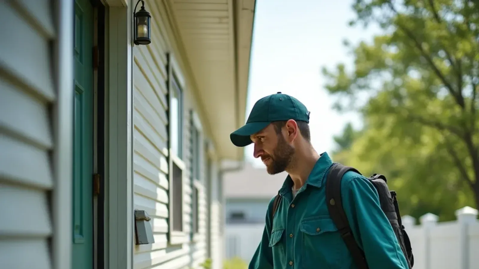 Miller's technician inspecting a rental duplex in Austin, IN