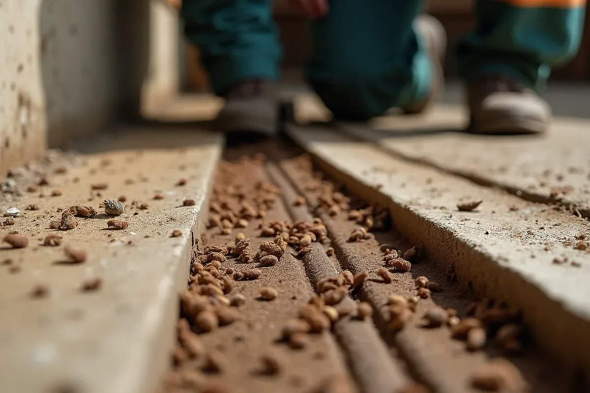 Termite mud tubes on a crawlspace foundation in southern Jackson County, IN