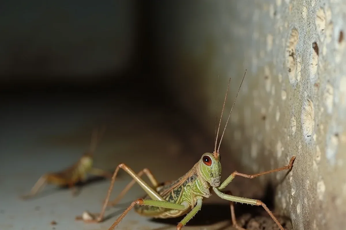 Cave crickets on a damp basement wall in a Dupont, IN farmhouse