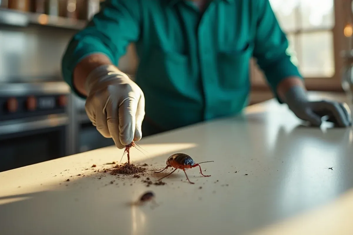 Technician checking a restaurant kitchen in Greensburg, IN for roaches