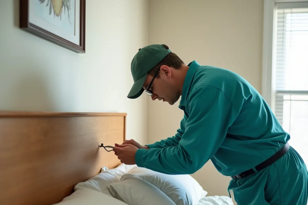 Headboard inspection for bed bugs in a Hanover, IN rental bedroom