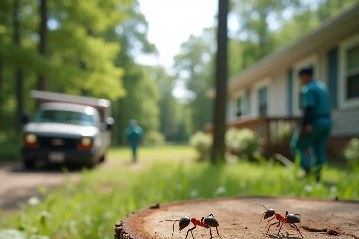 Carpenter ant trail running from a wooded stump toward a house in Hidden Valley, IN