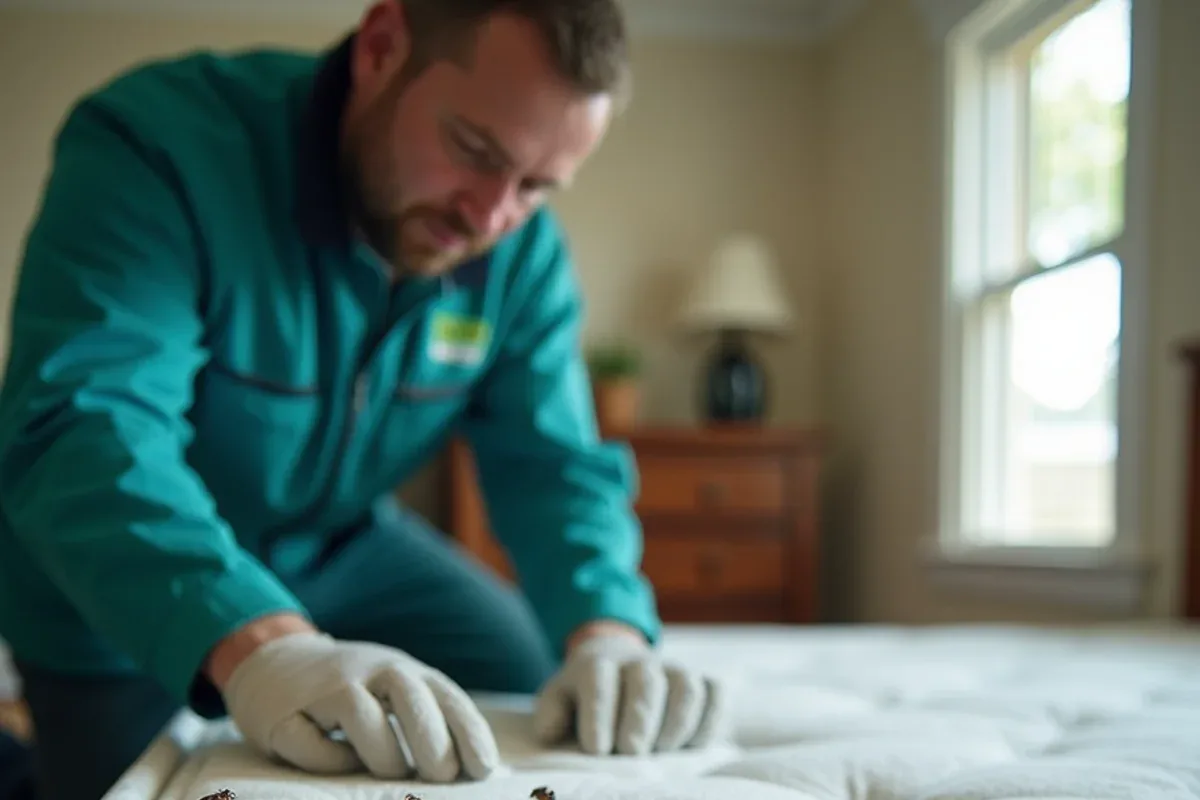 Mattress seam inspection in a Nashville, IN vacation rental for bed bugs