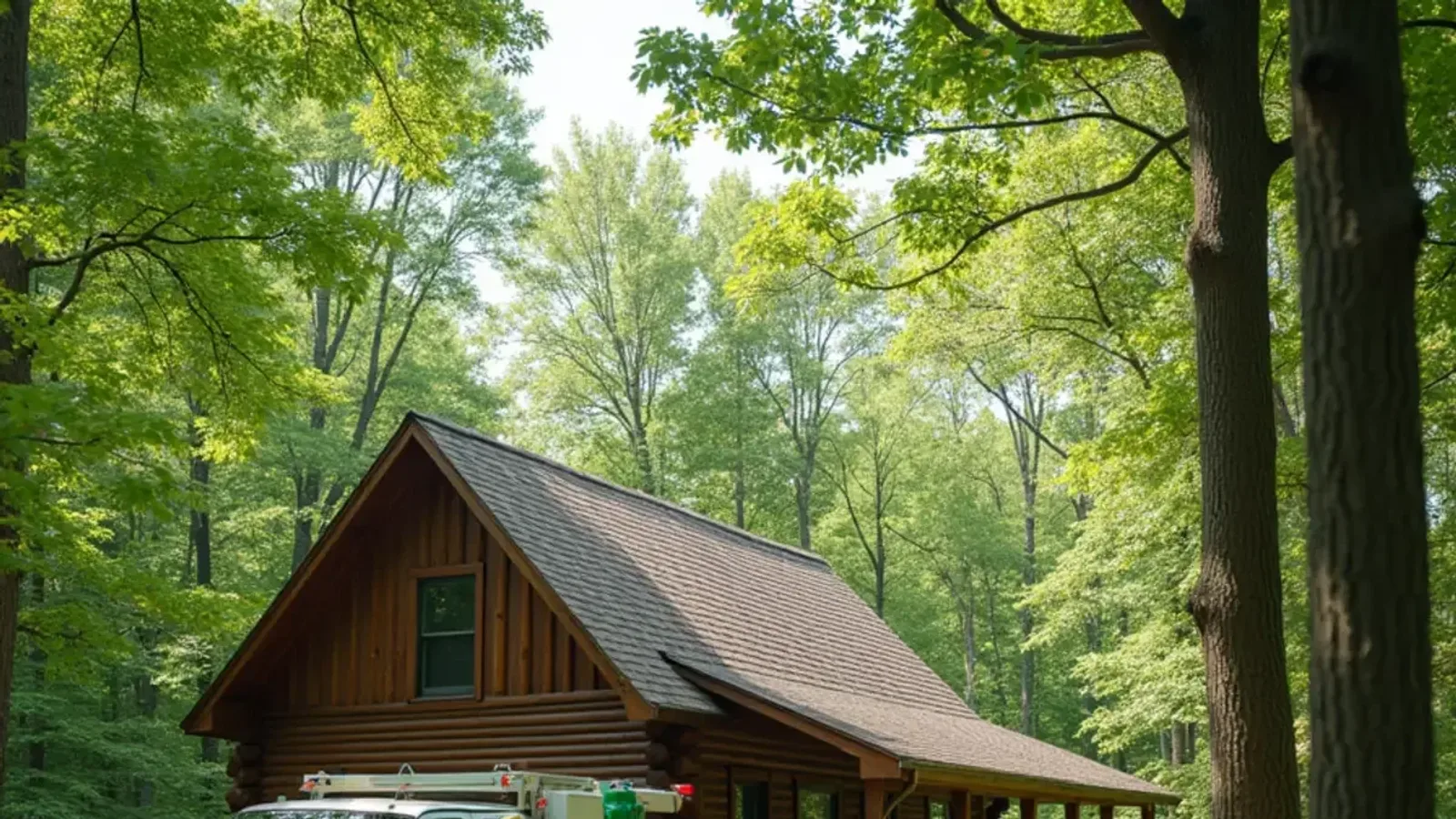 Log cabin rental under hardwood trees near Brown County State Park in Nashville, IN