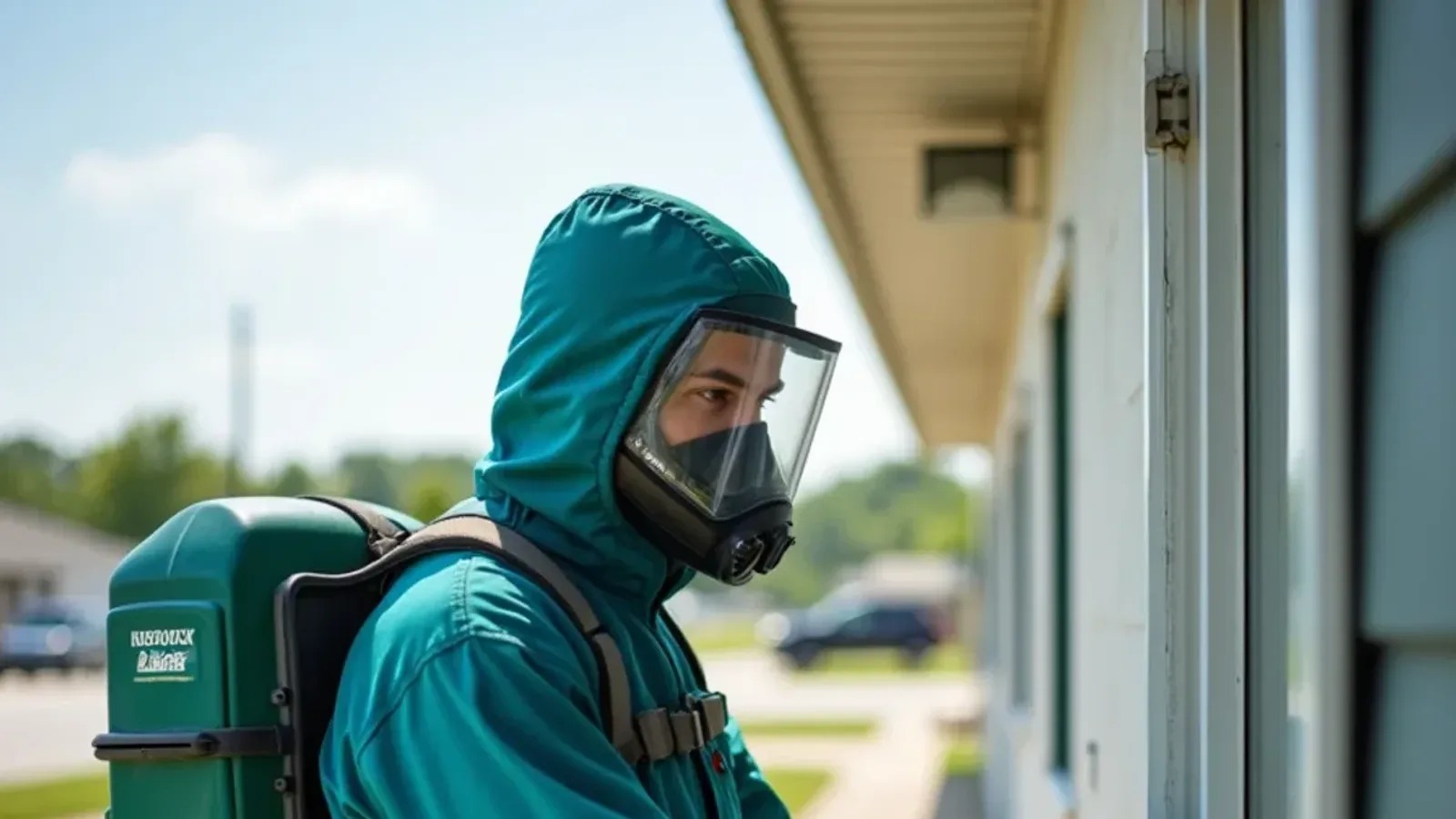 Technician inspecting a commercial building near the I-65 and US-31 interchange in Taylorsville, IN